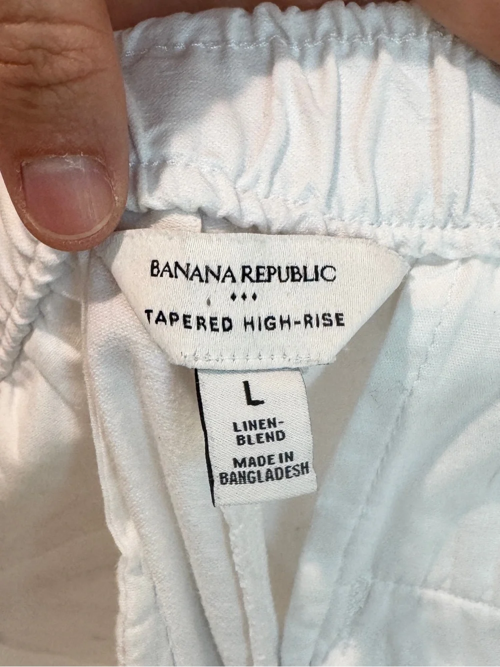 Banana Republic White Linen Blend Tapered High Rise Pants Coastal Boho Resort L